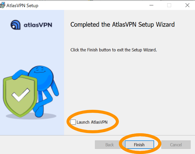 Launch AtlasVPNにチェックを入れてfinishをクリックしよう